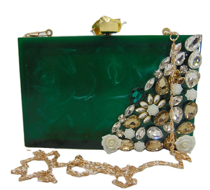 Bolso de Mano de Diseño para Mujer, en Resina Verde Mármol, Ecológico, Hecho a Mano, con Correa de Hombro de Gamuza, Forro de Algodón, para Primavera - Product Image 1
