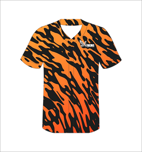 Maillot de baseball personnalisé orange et noir camouflage, sublimé, boutonné, uniforme d'équipe, tissu polyester respirant, OEM - Product Image 5