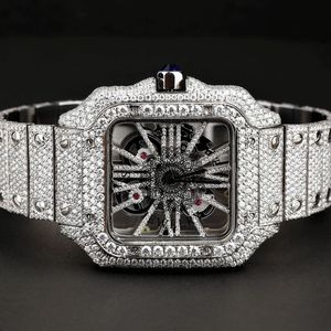 Montre de luxe en diamant, boîtier carré en argent et moissanite, cadran en cristal saphir, mouvement à quartz ETA, bracelet pour homme de 15 mm, résistance à l'eau de 10 m - Product Image 4