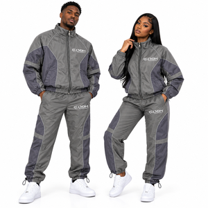 Ensemble de survêtement unisexe gris avec veste zippée intégrale et pantalon, respirant, style sportif, pour l'automne, fabricant de survêtements avec logo personnalisé - Product Image 3