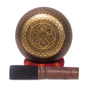 Bol chantant tibétain authentique en métal sculpté, yeux de Bouddha, plaqué or antique, pour méditation, sonothérapie, yoga (11 cm) - Product Image 4