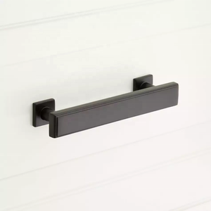 <b>Matte</b> <b>black</b> cabinet pull handle sleek rectangular design sturdy finish perfect for kitchen cabinets and wardrobe drawers - Product Image 1