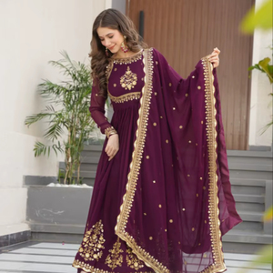 Últimas Tendencias de Moda para Mujer, Traje Largo de Georgette para Trabajo, Salwar Anarkali, Vestido con Dupatta, Traje para Boda o Fiesta, con Lentejuelas - Product Image 1