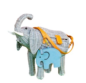 <b>Elephant</b> Shaped Rattan Storage Basket Plant Fiber Material Portable Animal Design <b>Decorative</b> Organizer Blue Color - Product Image 4