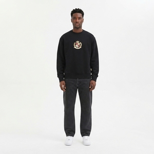Sweat-shirt à col rond surdimensionné en molleton épais 360 GSM pour homme, noir, motif à carreaux, épaules tombantes, intérieur brossé, streetwear - Product Image 1