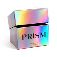 Boîte à parfum portable holographique tendance, emballage en papier irisé, logo noir brillant personnalisé, boîte en carton rigide, fermeture magnétique