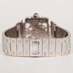 Montre de luxe à quartz pour homme, boîtier en argent avec moissanite, 28 mm, mouvement analogique ETA, jour/date, verre saphir, fermoir caché, étanche 10 m - Product Image 3