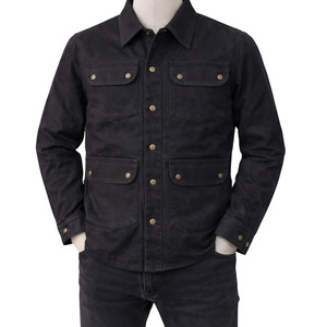 SUQAINA Men's Canvas Customizable Wax Cotton Jacket Solid Color Turn-down Collar Workwear Style Regular Fit 100% Cotton - Product Image 3