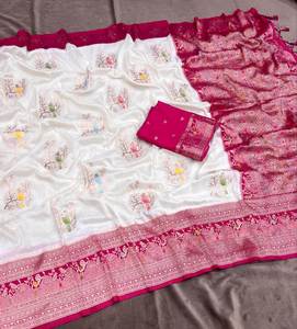 Sari élégant en tissu Jari tissé sur toute la longueur avec bordure contrastante et pièce de chemisier - Product Image 3