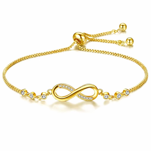 Fashion Timeless Infinity Design Chain Charm Bracelet for Girls <b>Women</b> with Adjustable Slider Clasp Lab Diamond in 18K Pure Gold - Product Image 3