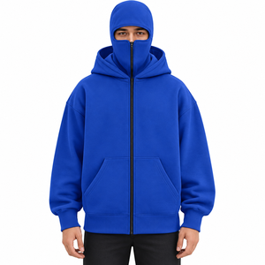 <b>Men's</b> Double Hood Balaclava Hoodie Polyester Cotton Full Zip Streetwear Jacket Casual Style With <b>Face</b> Cover Hood And Modern - Product Image 1