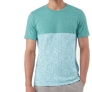 Camiseta de manga corta con estampado geométrico, cuello redondo, corte regular, informal, transpirable, de punto, para hombre. - Product Image 1