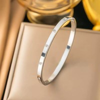 Brazalete de Acero Inoxidable Chapado en Oro de 18k con Incrustaciones de Circonitas en Forma de Círculo, Estilo Clásico Retro de Lujo para Mujer