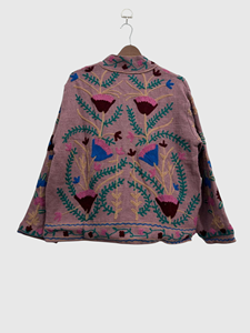 Veste en laine brodée à la main à motifs floraux, manches longues, grande taille, col châle, style Prairie Chic, pour l'automne - Product Image 5