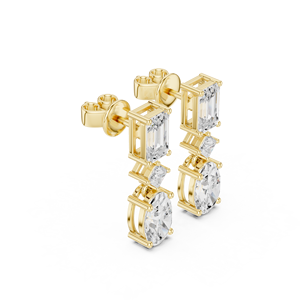 ต่างหูเพชรทรงหยดน้ำหลายเหลี่ยมเจียระไนจาก Designer Lab Grown ทองคำแท้ 14k สีเหลืองทอง ดีไซน์ทันสมัย สวยสง่า พร้อมใบรับรอง GRA สำหรับผู้หญิง - Product Image 4
