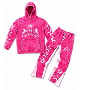 Conjunto de chándal con capucha en verde acid wash con estrellas blancas y pantalones largos con cordón de 350 gsm, 100% algodón, estilo streetwear. - Product Image 6