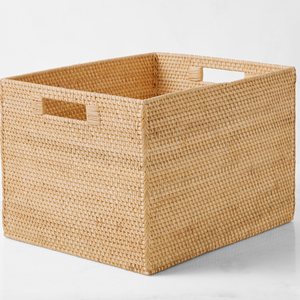 Natural Rattan <b>Storage</b> <b>Basket</b> <b>Rectangle</b> Shape With Handles Rustic Kitchen <b>Storage</b> Organizing Bin - Product Image 2