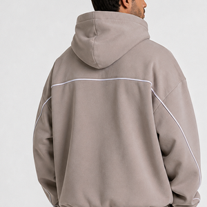 Sweat-shirt à capuche décontracté surdimensionné pour homme, gris pierre avec détails contrastants, en polaire premium, modèle OEM - Product Image 4