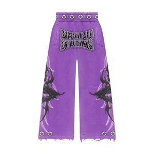 Pantalones de punto morados bordados de Brand Studios para hombre, estilo streetwear, de pierna ancha con botones de estrella y diseño gótico, estilo primavera - Product Image 3