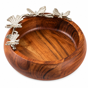 Bol de service en bois artisanal avec poignée en argent sterling en forme de dragon, bol à fruits de luxe en bois pour la décoration de la table à la maison ou à l'hôtel - Product Image 2