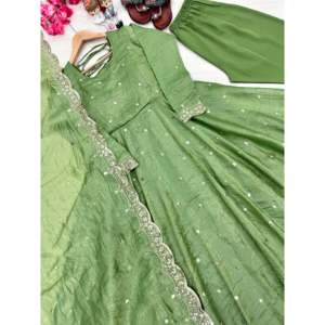 Conjuntos de mujer de diseñador Vestido de fiesta de lujo con Dupatta & Bottom Aspecto elegante y elegante - Product Image 3