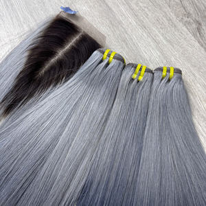 Precio al por mayor 100% Raw Virgin Vietnamese Human Lace Weft Bone Straight Ombre Grey Color Super Double Drawn Hair Extensions - Product Image 3