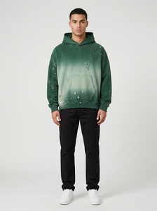 Sudadera con capucha verde desgastada para hombre, estilo oversize, de moda urbana, personalizada, de forro polar, informal - Product Image 4