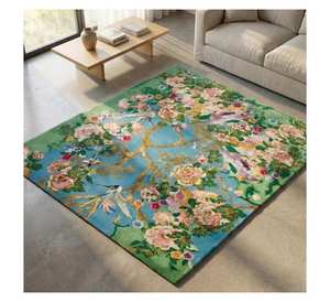 Alfombra de Lana Premium con Diseño Artístico de Aves y Flores para Villa y Hotel, Alfombra para Sala de Estar con Diseño Floral y de Aves - Product Image 3