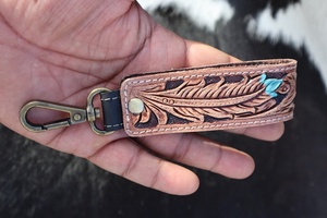 Hand Tooled Leather Keychain <b>Key</b> Straps Leather Wristlet <b>Key</b> Fobs Embossed Floral Print Leather <b>Key</b> <b>Rings</b> - Product Image 4