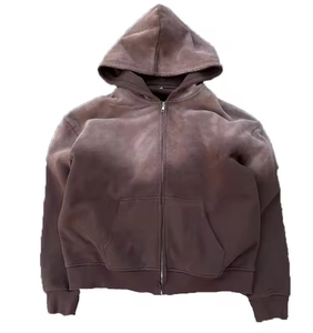 Sudadera con capucha y cremallera para hombre, estilo vintage, de felpa, con lavado ácido, doble capa, desgastada, efecto descolorido por el sol, estilo streetwear. - Product Image 2