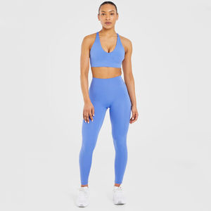 Precio de Fábrica, Último Modelo OEM, Conjuntos de 2 Piezas para Mujer, Leggings Azul Cobalto de Cintura Alta con Cintura en V - Product Image 1
