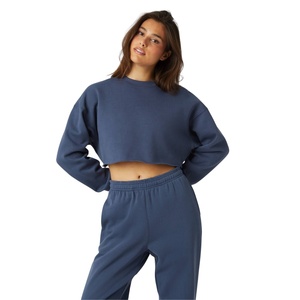 New Arrival Wholesale Women's Sexy Winter Rhinestone Fleece <b>Sweatshirt</b> Solid Drop Shoulder Raw Edges Super Crop Plus Size Sweats - Product Image 2