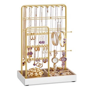 Gold Metal Jewelry Organizer with Necklace Rack Earring Holder Bracelet Stand <b>Watch</b> Display Tray for Jewelry Storage - Product Image 5