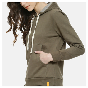 Sudadera con Capucha para Mujer, Color Sólido, Algodón y Fibra de Bambú, Tejido de Punto, Informal, para Otoño, con Bolsillos, Largo Regular, Manga Larga - Product Image 2