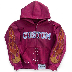 Sweat à capuche zippé Glory personnalisé avec strass, 100 % coton, doux, respirant, tissu écologique, nouveau style vintage, patchwork - Product Image 1
