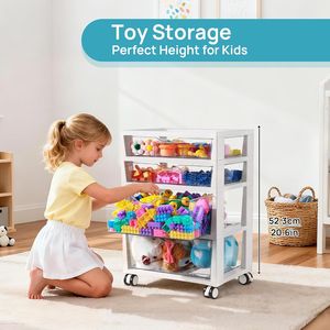 Carrello portaoggetti a 4 ripiani con ruote, organizer in plastica con cassetti per forniture artistiche e artigianali - Product Image 4