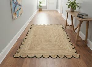 พรมปูพื้นทำมือขอบหยักจากเส้นใยปอกระเจาธรรมชาติสำหรับห้องโถง ปรับขนาดได้ เหมาะสำหรับหอพัก ใช้ได้ทุกที่ พรมถักขอบหยัก - Product Image 3