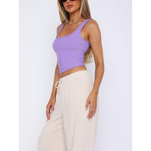 Nouveau débardeur femme à col carré, violet uni, court, sans manches, décontracté, écoresponsable, OEM ODM - Product Image 3