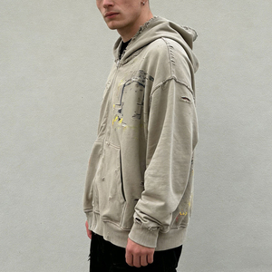 Vintage Distressed Zip Up Hoodie Oversized Washed Streetwear Sweatshirt for Men Women - Product Image 3