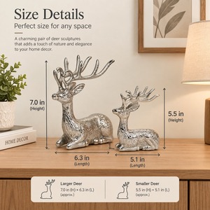 Ensemble de 2 statues de cerfs en métal argenté, finition antique, décoration de table de Noël, figurines d'animaux, décoration de la maison, accessoires de vacances d'hiver - Product Image 3
