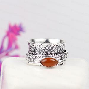 Top Quality Vintage Sterling Silver Spinner <b>Ring</b> with Orange Carnelian Stone Handmade Boho Wide Band <b>Statement</b> Jewelry For Women - Product Image 3
