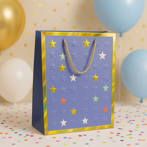 Custom Luxury Paper Gift <b>Bags</b> with Embossed Star Design Foil Stamping and Rope Handles for Boutiques Clothing Stores and Retail - Product Image 5