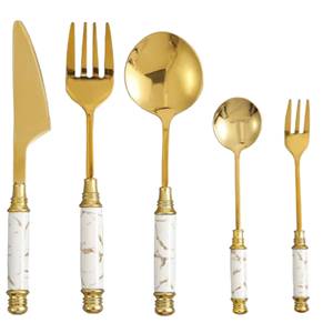Ensemble de couverts modernes en or mat, 5 pièces, en acier inoxydable, couteau, fourchette, cuillère pour la maison, l'hôtel, le restaurant, les mariages, les fêtes - Product Image 4