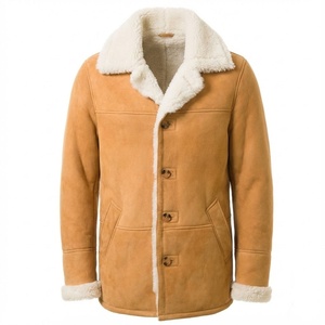 Custom Men's Winter <b>Jacket</b> Faux Fur <b>Shearling</b> Collar Classic Aviator <b>Bomber</b> Style Genuine Pure Leather Men's <b>Jackets</b> - Product Image 1