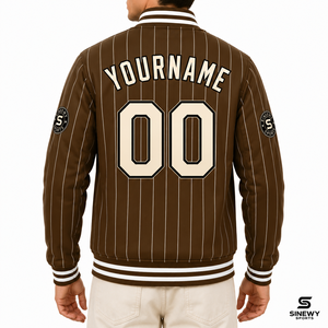 Chaqueta Varsity a Rayas Marrones para Hombre SINEWY SPORTS, Nombre y Número Personalizados con Impresión por Transferencia de Calor, Estilo Deportivo, Ropa de Otoño - Product Image 3