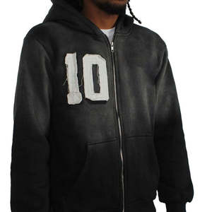 Sweat-shirt à capuche unisexe noir avec fermeture éclair et broderie personnalisée effet vieilli, coupe classique, idéal pour l'automne - Product Image 4