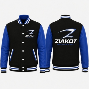 ZIAKOT Men's Black <b>White</b> Varsity <b>Jacket</b> With Teal Logo Heat Transfer Printing Casual Autumn Wear - Product Image 3