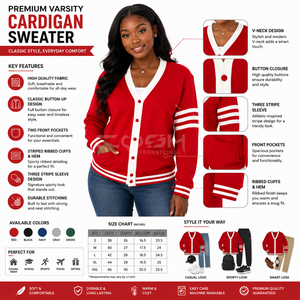 Cosh International Sigma Delta <b>Red</b> Knitted Sorority <b>Cardigan</b> Sweater V-Neck Long Sleeve Casual Solid Color With Pockets - Product Image 6