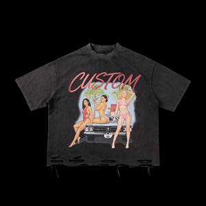 เสื้อยืดโอเวอร์ไซส์ผู้ชาย พิมพ์โลโก้ตามสั่ง ผ้าฝ้าย 100% 220 กรัม ทรงดรอปไหล่ สตรีทแวร์ คอเต่า คุณภาพสูง วินเทจสีพื้น - Product Image 1