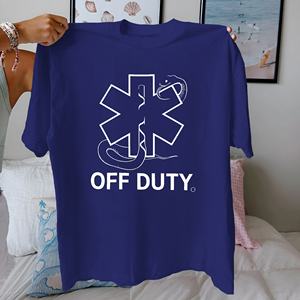 T-shirt imprimé Star Life pour femmes, 100% coton, coupe confortable, style décontracté, 'Off Duty', tissu tricoté confortable, col rond, manches courtes - Product Image 2